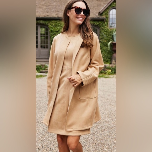 Jude Connally Faux Suede Emerald Green Long Open Front Birdie Jacket - Picture 1 of 9